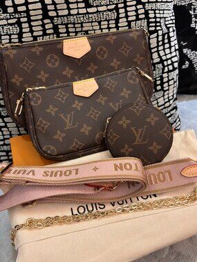 Louis Vuitton Multi Pochette Accessoires Monogram with Pink Strap